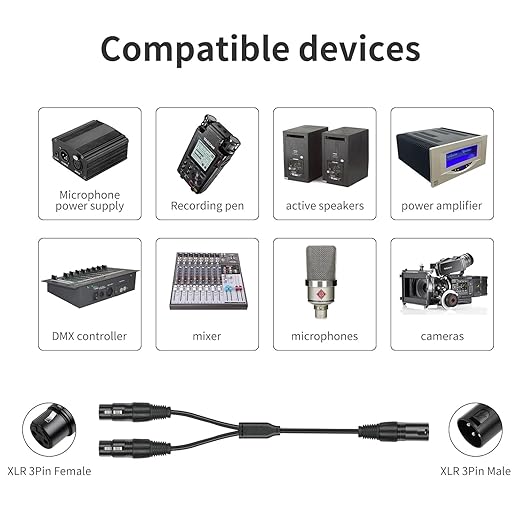 2 Pack XLR Splitter Cable,1 Maleto 2 Female, 5FT Stereo Mic to L&R Audio Y-Splitter Cable
