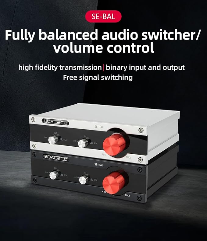 SE-BAL Audio Switch RCA XLR 2-IN-2-OUT HiFi Balanced Stereo Audio Switcher, Premium Selector Splitter Box with Volume Controller