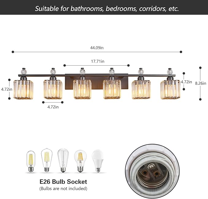 FDPBY Vanity Lights 6-Light Modern Crystal Vanity Light Sand Black Bathroom Light Fixtures Over Mirror Crystal Bathroom Vanity Lighting Fixtures