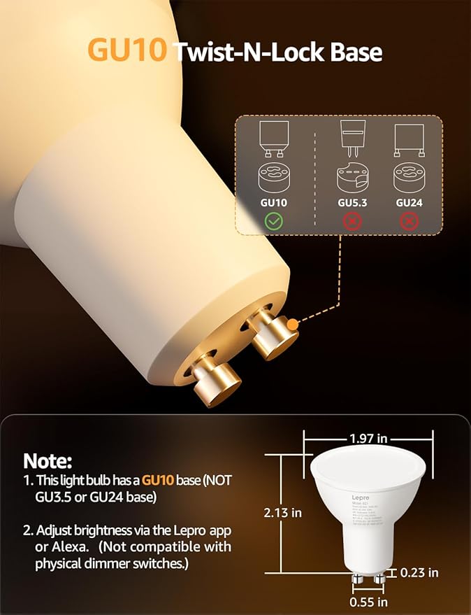 Lepro BG1 AI GU10 Smart Bulb - RGBCW Dimmable Color Changing LED Bulbs Works with Alexa & Google Assistant, Personalized Al Lighting Designer, Voice Control via App, Music Sync, 2.4G WiFi Only, 4 Pack