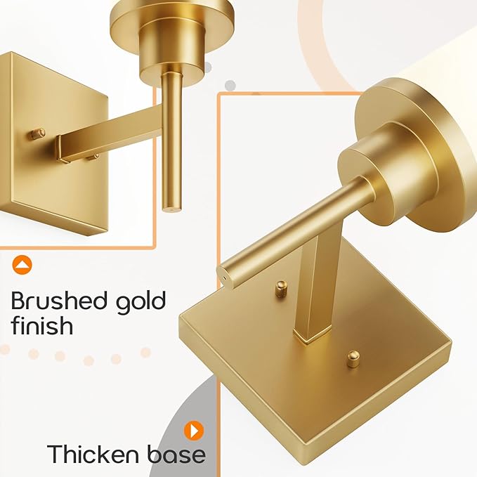 AONEON Vanity Lighting Fixtures with White Frosted Glass Shade, Modern Gold Wall Lamps for Bathroom Mirror Bedroom Living Room Porch, 2 Pack T001GD-L1-P2