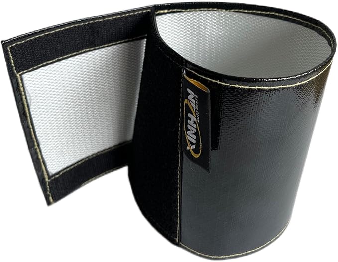 Xinhan (Silver,Black) Aluminum and Fiberglasss Heat Shielding Universal Starter Heat Shield 7 X 24in and 5.5 x 17in Wrap Self Attaching (Black, 5.5IN x 17IN)