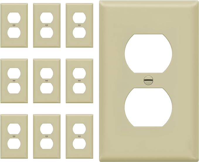 Duplex Wall Plates Kit by Enerlites 8821-I Home Electrical Outlet Cover, 1-Gang Standard Size, Unbreakable Polycarbonate Material, Ivory- 10 Pack Dual Port Replacement Receptacle Faceplates