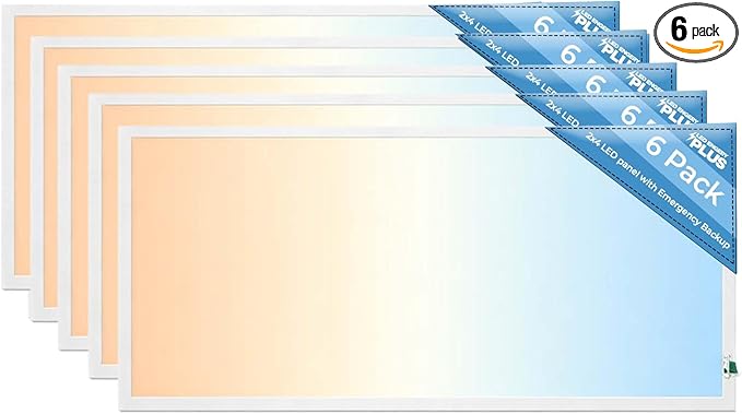 2X4 LED Flat Panel Light with Emergency Battery Backup, 50W 3000K/4000K/5000K, 0-10V Dimmable, 6500 Lumens, LED Drop Ceiling Lights, 100-277V, DLC UL Listed, Ultra Thin Back-Lit (6 Pack)