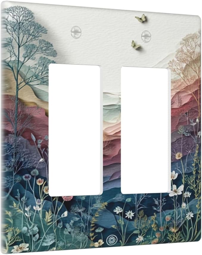 Bvtewkhz Wildflowers Rustic Flowers Floral Plants 2 Gang Double Rocker Wall Plate Cover Vintage Mountain Decorative Light Switch Covers Electrical Faceplate Switch Plates for Bathroom Kitchen Home