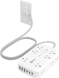 Power Strip with USB, 2100J Surge Protector Flat Plug Extension Cord 5ft, 12 Outlets & 6 USB(3 USB C)Charging Station, 3 Side Outlet Extender Wall Mountable for Tablet Laptop Computer Multiple Devices