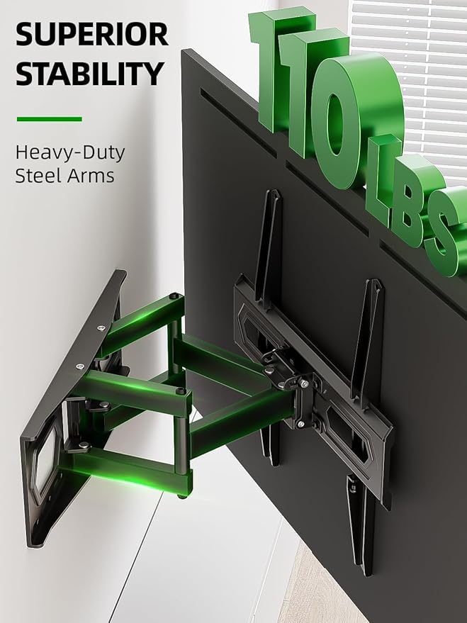 USX MOUNT TV Wall Mount for 32-74 inch Flat Screen/LED/4K up to 110lbs, Full Motion TV Mount Bracket with Swivel & Tilt Articulating Dual Arms, Max VESA 400x400mm, Fits 12/16" Wood Studs