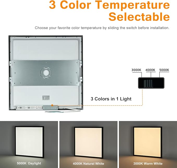 Mcacggo Black 2x2 Surface Mount LED Panel Lights, 40W-30W-20W & 5000K-4000K-3000K Selectable, 0-10V Dimmable, Square, for Kitchen, Shop, 100-277V, ETL, 2 Pack