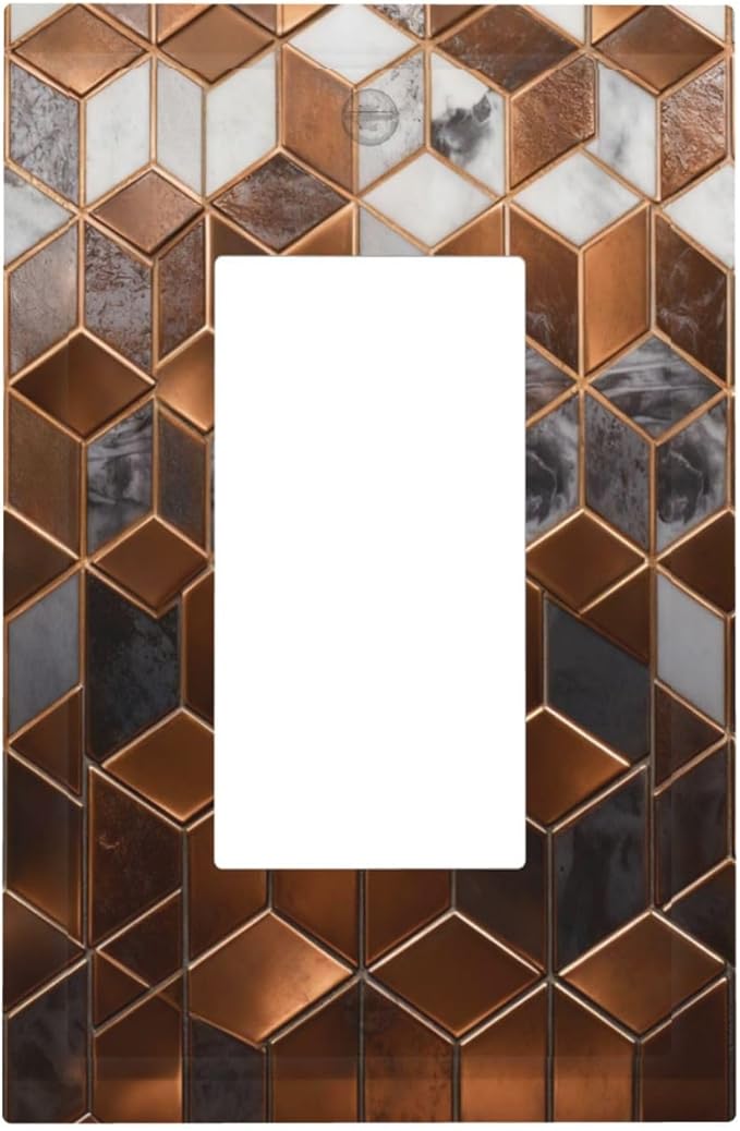 Bvtewkhz Brown Abstract Luxury Modern Geometric Cubic Marble 1 Gang Single Rocker Decorative Light Switch Covers Electrical Faceplate Switch Plates for Bathroom Kitchen Home