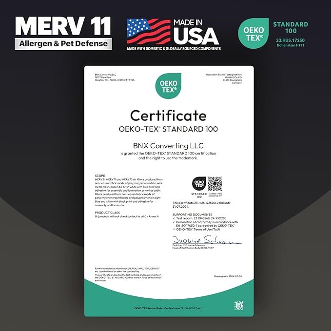 BNX TruFilter 20x20x5 (19.88’’ x 19.88’’ x 4.38‘’ Honeywell Compatible 4”) MERV 11 Air Filter (2-Pack) - MADE IN USA - HVAC AC Furnace Filters Health, Allergies, Mold, Bacteria, Smoke, MPR 1200 FPR 7