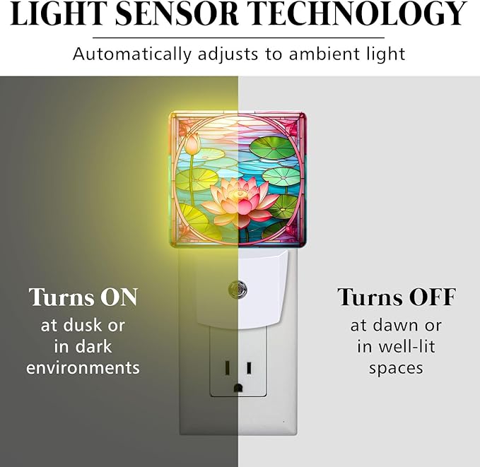 PODMemory Lotus Stained Glass Night Lights Plug into Wall for Room, Lotus Night Light LED for Bedroom