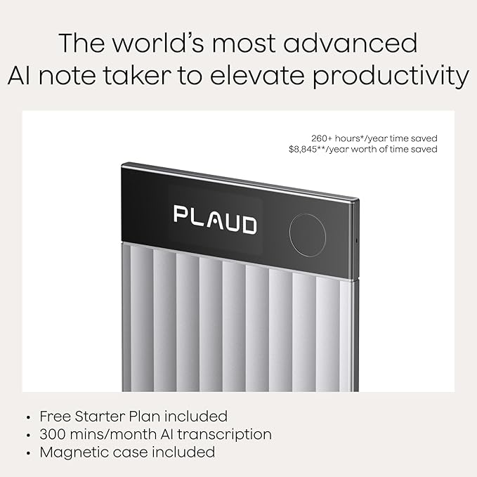 Plaud Note Pro AI Voice Recorder, Transcribe & Summarize with AI, App Control, Note Taker for Meetings & Calls, Supports 112 Languages, Ultra-Slim w/InstantView Display, Case Included, Silver
