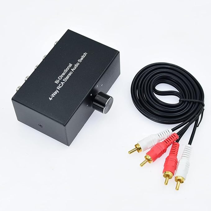 No Noise 4 Way 1 in 4 Out or 4 in 1 Out Audio Sound selector RCA Female Stereo 4 Channel Splitter switcher Box Switching No External Power