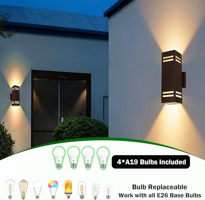 iYogaled Dusk to Dawn Outdoor Wall Light, Brown Exterior Up Down Lights Outdoor Light Fixture, Porch Lights Wall Mount 2 Pack, IP65 Aluminum Modern Outside Lights for House Front Door, Porch