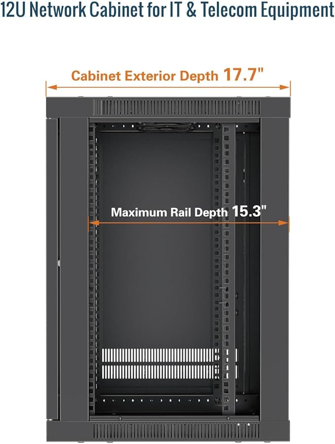 Tecmojo 12U Wall Mount Rack Cabinet, Heavy-Duty 176 Lbs High Load Capacity, 19” Enclosed Server Network Rack with Glass Door, 17.7” Deep – Elite Collection