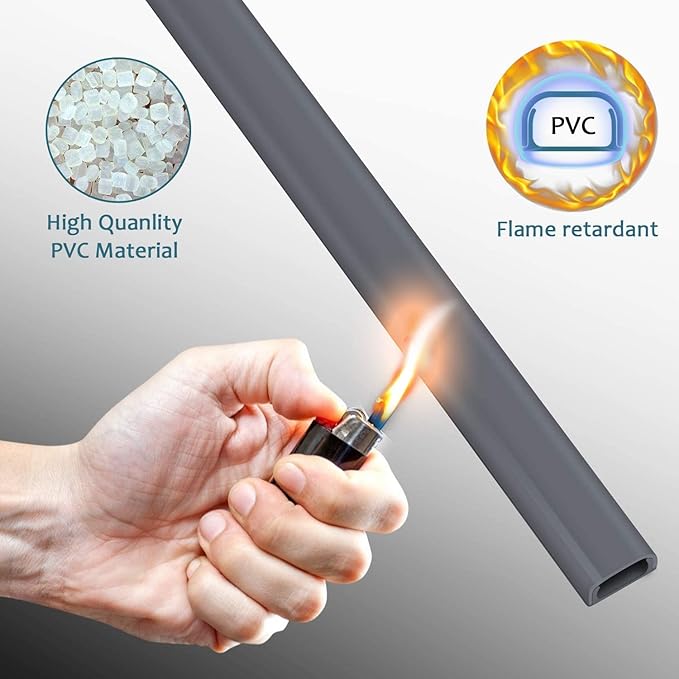 Cable Hider Raceway Kit, 68in Wire Hiders for TV on Wall, Paintable Cord Cover Channel, Cord Hider for Wall Mounted TV in Home Office, 4X L17in X W0.95in X H0.47in, Grey