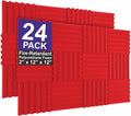 Foam Factory Inc 24 Pack Color Acoustic Foam Panel Studio Soundproofing Wedge Wall Tiles 12” X 12” X 2” (Red)