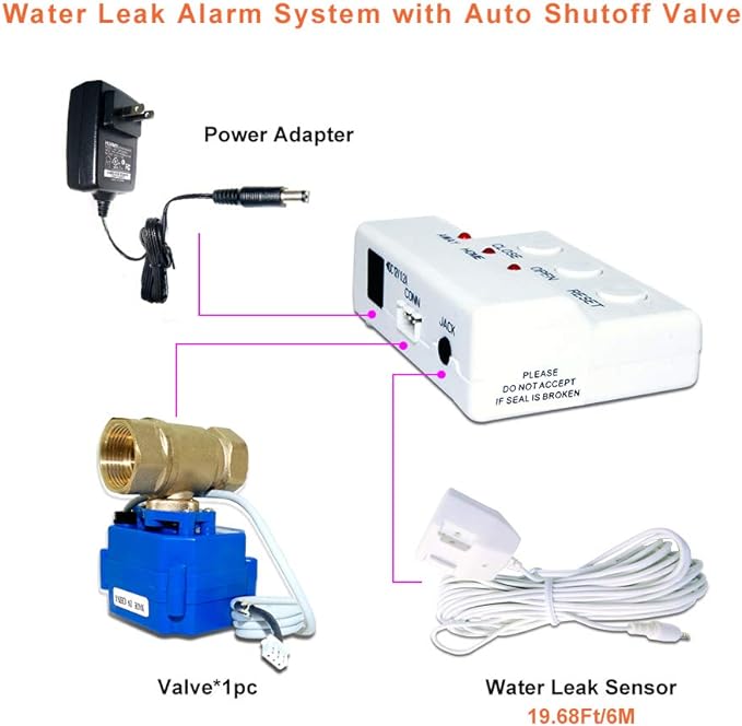 E-SDS Water Leak Detector with Shutoff Valve,Sensors and Sounds Alarm,Automatic Water Leak Shut Off Valve System,for Pipes 3/4 NPT,Flood Prevention for Laundry,Water Heaters and More