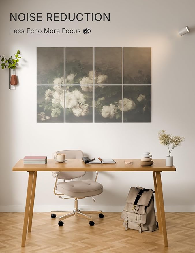 Wall Art Acoustic Panels,47''X31''Sound Absorbing Panels-8-Pack with 50 Adhesive Tabs, Decorative Sound Absorbing Panels for Living Room and Recording Studio, Offices-Stilleven met gitaar en rozen