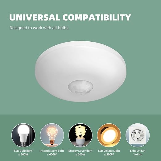ECOELER Occupancy Ceiling Sensor Switch, 360° Passive Infrared PIR Motion Sensor, 120-277VAC, Neutral Wire Required, Automatic Commercial or Residential Lighting Solution, UL Listed, 5 Pack