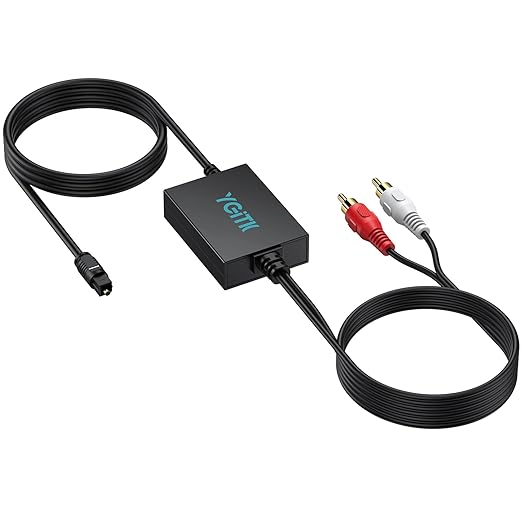 YGiTK Optical to RCA Adapter 192kHz DAC Digital to Analog Audio Converter 7ft/2.1m Long DAC Converter Digital Audio Optical to RCA Male Cable Plug&Play for HDTV, DVD, Blu-Ray Players and Game Consoles