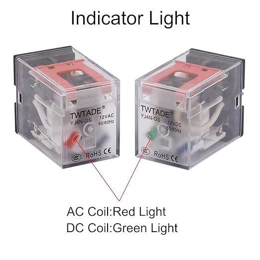 TWTADE AC 110V/120V Relay 5A Electromagnetic Power Coil Relay 14 Pins 4PDT 4NO+4NC HH54P MY4J with Indicator Light & Socket Base -YJ4N-GS