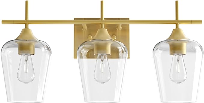 VONLUCE Bathroom Vanity Light, 3 Light Bathroom Light Fixture Over Mirror, Bathroom Wall Lamp with Clear Glass, Modern Gold Vanity Lighting fixtures for Bathroom, Bedroom, Hallway