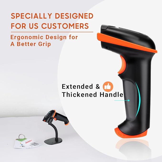 Tera Barcode Scanner Wireless 1D Laser Cordless Barcode Reader with Battery Level Indicator, Versatile 2 in 1 2.4Ghz Wireless and USB 2.0 Wired with Stand Model 5100-Z