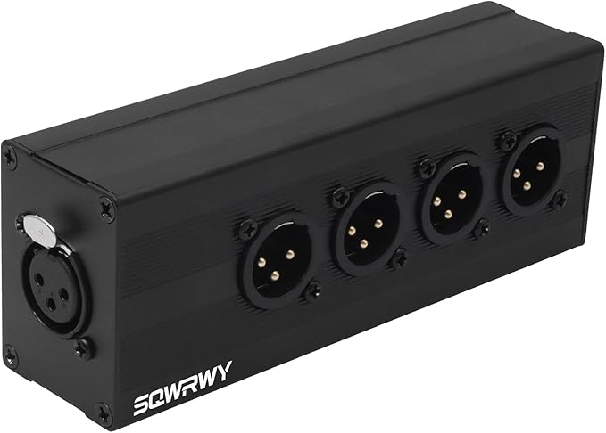 SQWRWY XLR 1 Female to 4 Male Passive Splitter | 4-Channel Galvanic Distribution for Zero-Latency Audio & DMX Adapter 4Way 1Pack