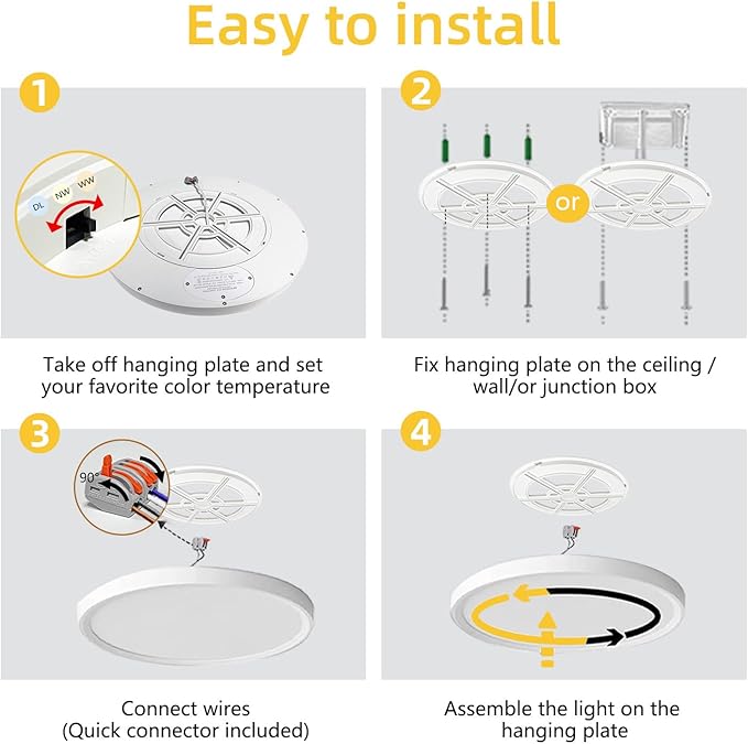 RLEDPZTX Led Flush Mount Ceiling Light,16 Inch 32w 3480lm,3000k/4000k/6000k 3CCT Selectable, Round Modern Flat Panel Super Slim Led Ceiling Light,for Living Dining Kitchen Bedroom Room (4Pack-White)