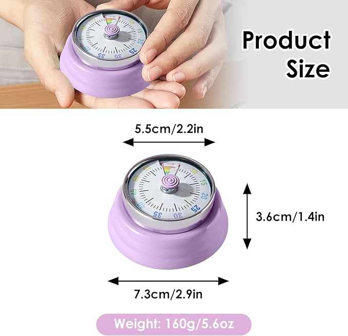 Teeloray Visual Timer for Kids Rainbow Kitchen Timer with Magnetic Base Mechanical Timer 60-Minute Countdown Timer Ringer Alert Time Management Tool for Children and Adults Study Work Cooking, Purple