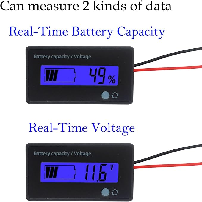 12V 24V 36V 48V Battery Meter, Battery Capacity Voltage Indicator, Lead-Acid&Lithium ion Battery Charge Discharge Monitor, for Motorcycle Car Truck Vehicle Marine Boat Golf Cart Club Car - Blue