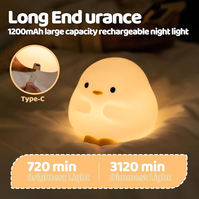 Rytinazzz Duck Night Light, Color Changing Mode & 50-Hour Battery, Squishy Silicone Lamp for Kids Room, USB Rechargeable with Timer, Valentines Gifts