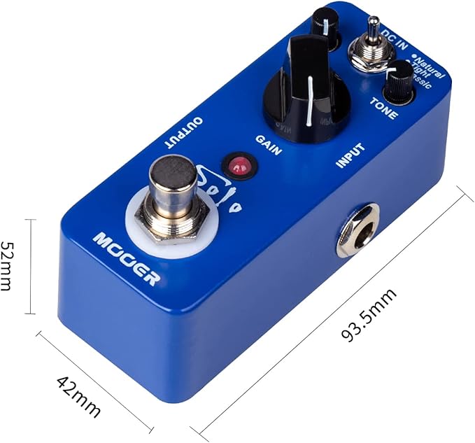 MOOER Solo distortion guitar pedal, high gain distortion, 3 modes, natural/tight/classic, True Bypass, with adjustable tone and volume.