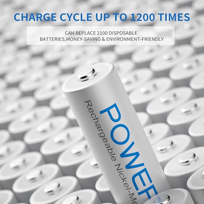 POWEROWL AAA Rechargeable Batteries High Capacity, Low Self Discharge HR03 Battery 1000mAh 1.2V NiMH, 16 Pack