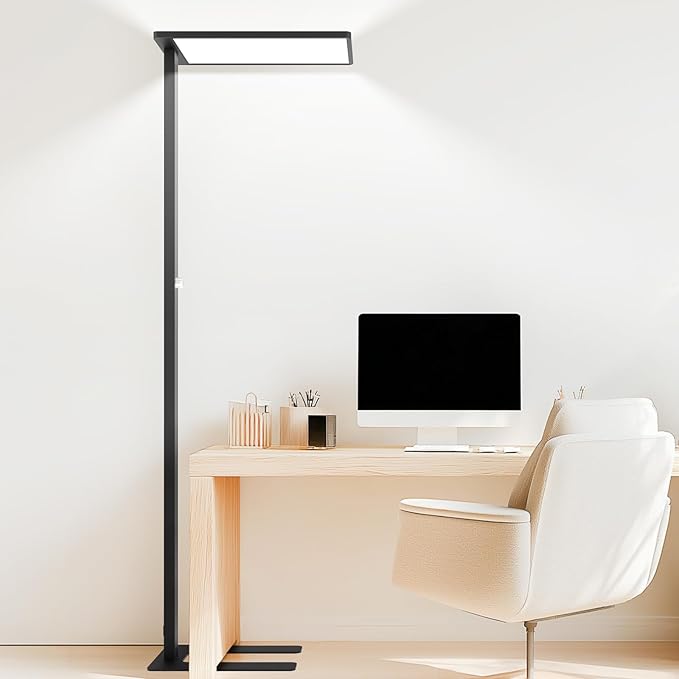 120W LED Floor Lamp, 76.8" Tall Reading Light, 10000LM Knob Dimming Standing Lamp, Full Spectrum Eye Care Reading Lamp, 4000K Natural Daylight for Study Room, Office, Living Room, Bedroom (Black)