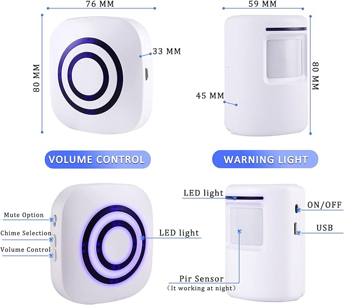 Shaogax Motion Sensor Alarm System, Wireless Home Security Driveway Alarm Indoor, Motion Detector Alert with 2 Sensor and 1 Receiver -38 Chime Tunes
