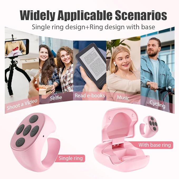 Fingertip Wireless Bluetooth Remote Control, 2026 New Bluetooth Ring Scroller Video Scrolling Ring Remote Control Page Turner (White)