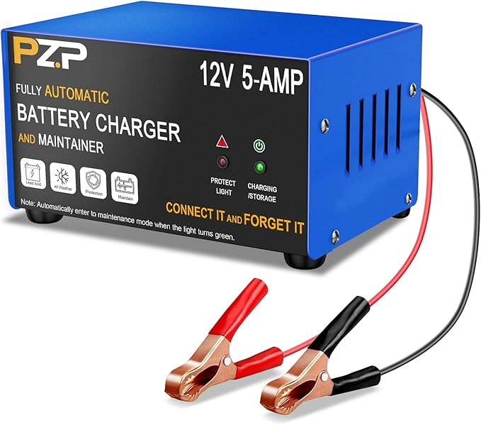 12v Smart Car Battery Charger, 5Amp Fully-Automatic Trickle Charger, Battery Desulfator with Auto Repair, 12 Volt Battery Maintainer, Winter Mode, Suitable for AGM, Deep Cycle, Lawn Mower, RV