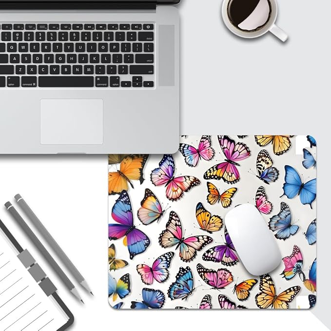 Rainbow Butterfl Square Mouse pad, Texture, Waterproof, Anti Slip Rubber Base, Computer Mouse pad, Laptop Mouse pad