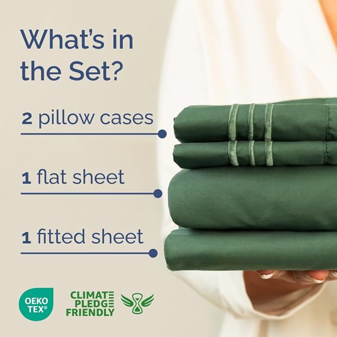 Full XL Bed Sheet Set - 4 Piece Extra Long Extended Full XL Sheets - Ultra-Soft, Breathable & Cooling - Fits 8” to 16" Mattress w/ Deep Pockets - 54" x 80" - Wrinkle & Fade Resistant - Emerald Green