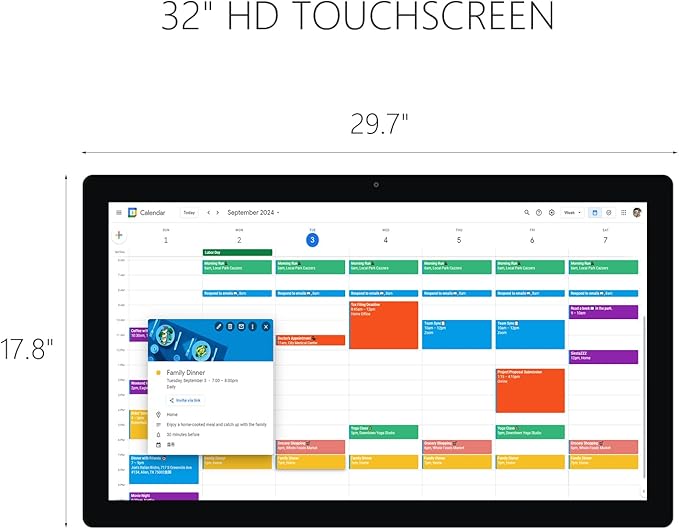 WOGO 32 inch Digital Calendar & Chore Chart, Touchscreen Interactive Monitor for Family Schedules, Built in Speakers and Camera, Electronic Calendar Include Wall Mount & Desk Stand