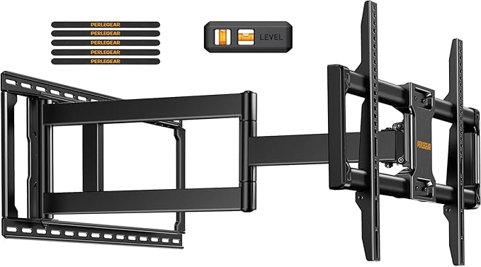 Perlegear Long Arm Full Motion TV Wall Mount for 42–97 Inch TVs up to 150 lbs, Pre-Assembled TV Mount with Full Swivel, Tilt and Extension, Fits 8″/12″/16″/24″ Wood Studs, Max VESA 800x400mm, PGXLF02
