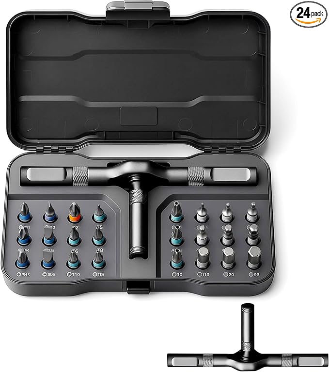 24 in 1 Magnetic Screwdriver Set,Upgrade DIY Ratchet Screwdriver Set with Detachable Ratchet Handle- Precision Repair Tool Kit for Furniture,Computer,Bicycle,Electronics,Phone,Watch