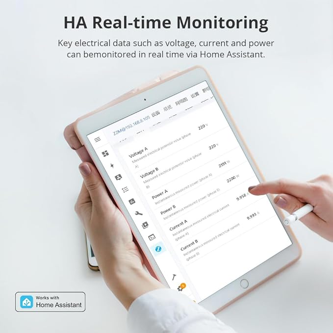 Smart Home Energy Monitor with 2 x 120A CTs, Live Electricity Usage Tracking, Supports Single-Phase 3-Wire System, Works with Home Assistant & Zigbee2MQTT (Zigbee Version)