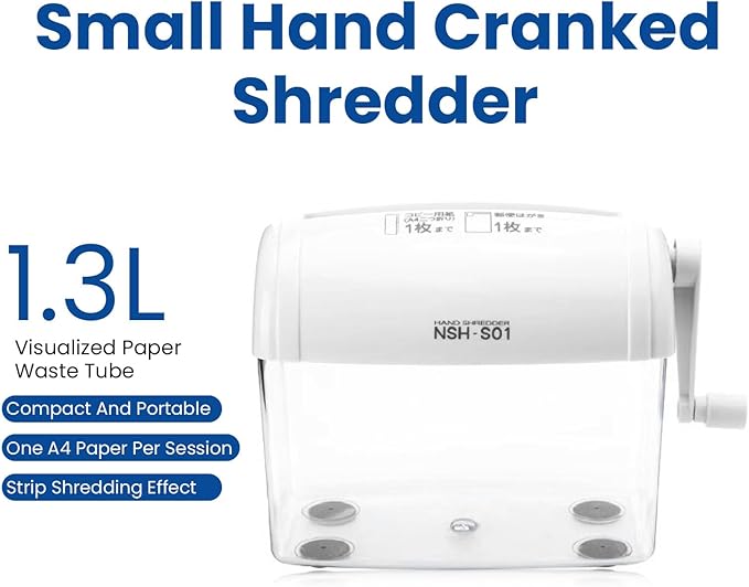 FILFEEL Hand Crank Paper Shredder, Portable Manual Document Shredder with Quiet Operation for Home and Office Use