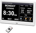 2025 Digital Clock with Weather Forecast & Temperature/Humidity Large Display,Auto Time Sync, Custom Alarms & Medication Reminders, Elderly Memory Loss (White, 10.1 Inch)