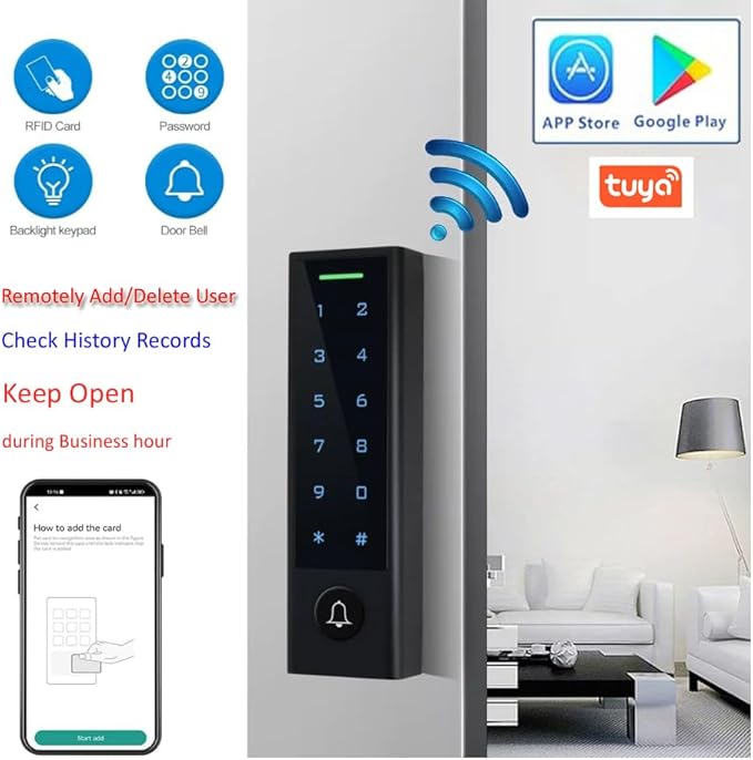 MENGQI-CONTROL WiFi Remote Manage IP66 Watreproof Access Control Keypad 600lbs Magnetic Lock Push Exit Button Smart Phone App Remote ADD/Delete User