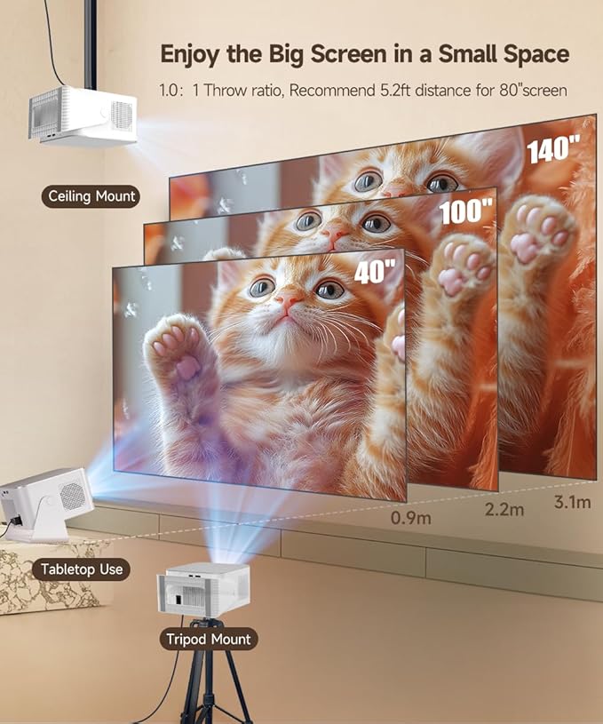 Android 14 Smart Projector with 4K 8K Support, Mini Projector with Wifi6 and Bluetooth5.4, 600 ANSI, Auto Focus & Obstacle Avoidance 1080P Portable Movie Proyector for Home Outdoor, Magcubic HY350Max