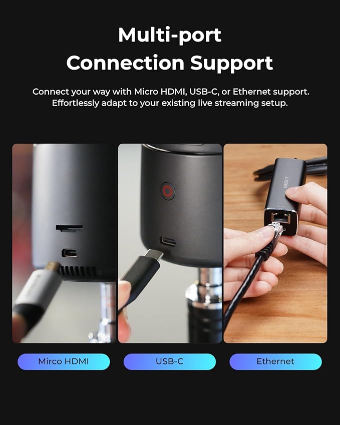 OBSBOT Tail Air NDI Streaming Camera 4K, AI Tracking PTZ Camera with Intelligent APP, Gesture Control, HDMI/USB-C/Wireless Webcam, Video Camera Live Stream for YouTube, Church, Worship, Creator, etc.